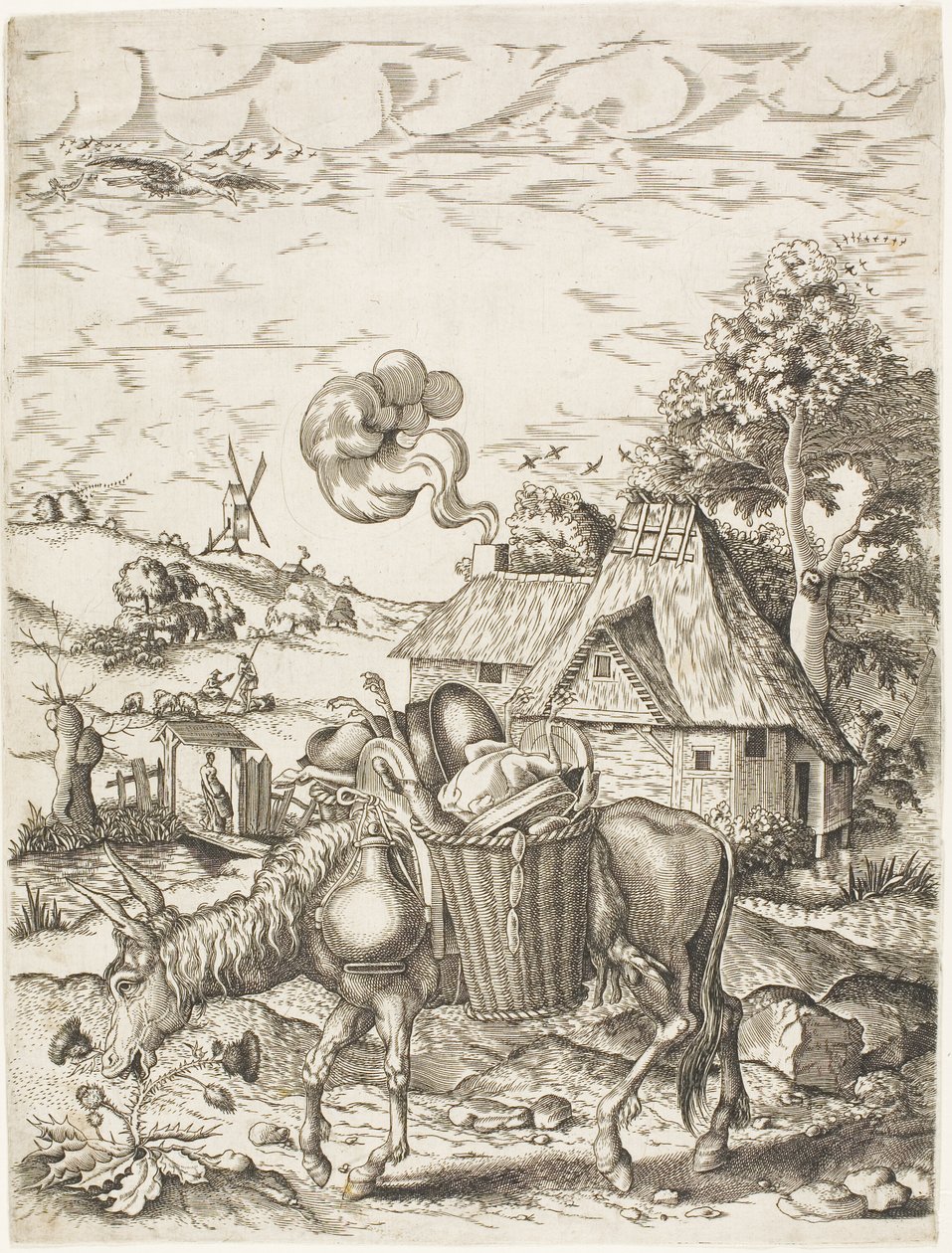 El burro cargado de comida, de Figuras emblemáticas de animales de Adriaen Pietersz. van de Venne