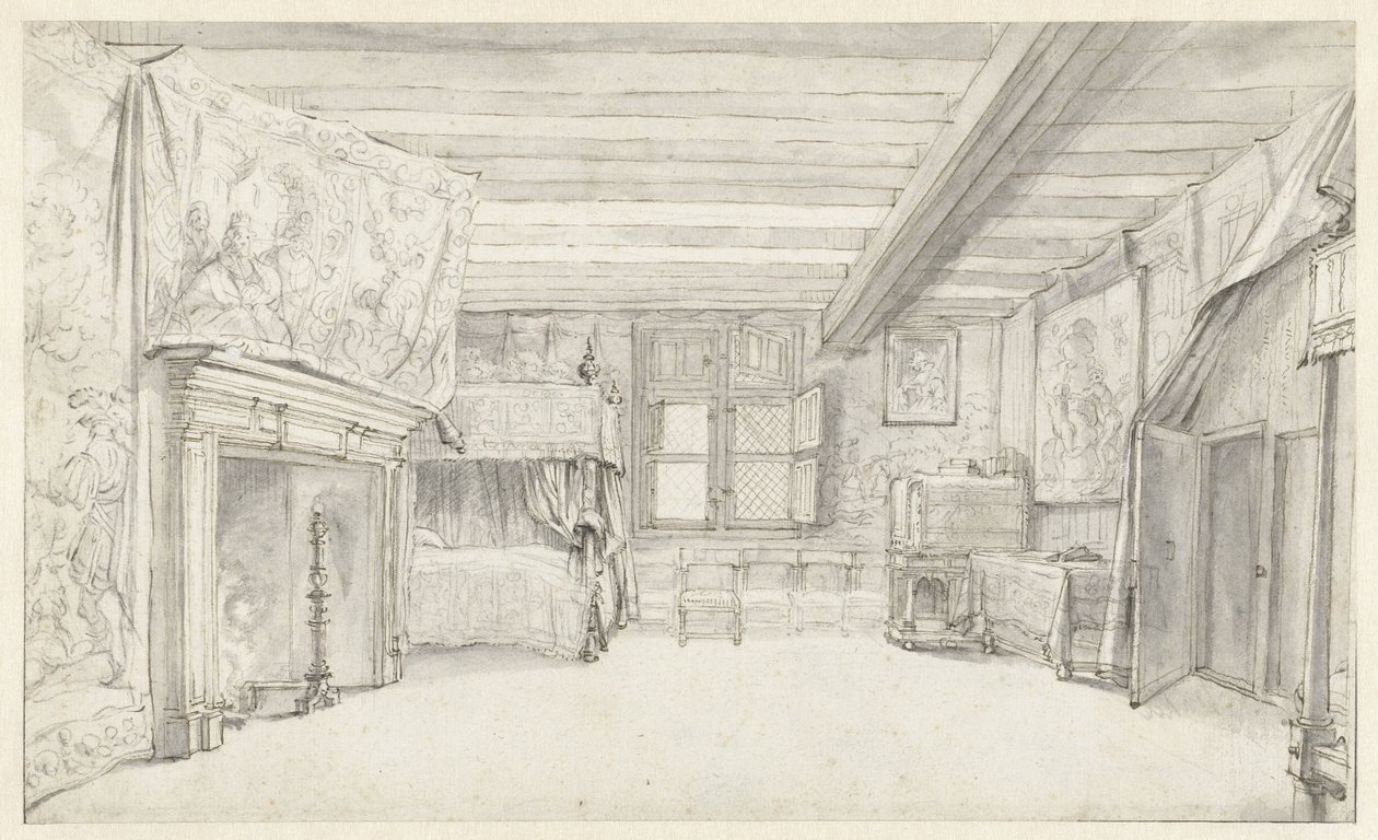 Vista de una habitación lujosamente decorada con una cama con dosel de Adriaen Pietersz van de Venne