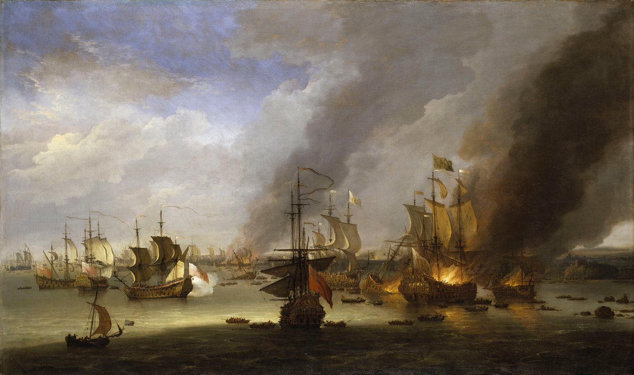 Destrucción del "Soleil Royal" en la batalla de La Hogue, 23 de mayo de 1692, hacia 1700 (óleo) de Adriaen van Diest