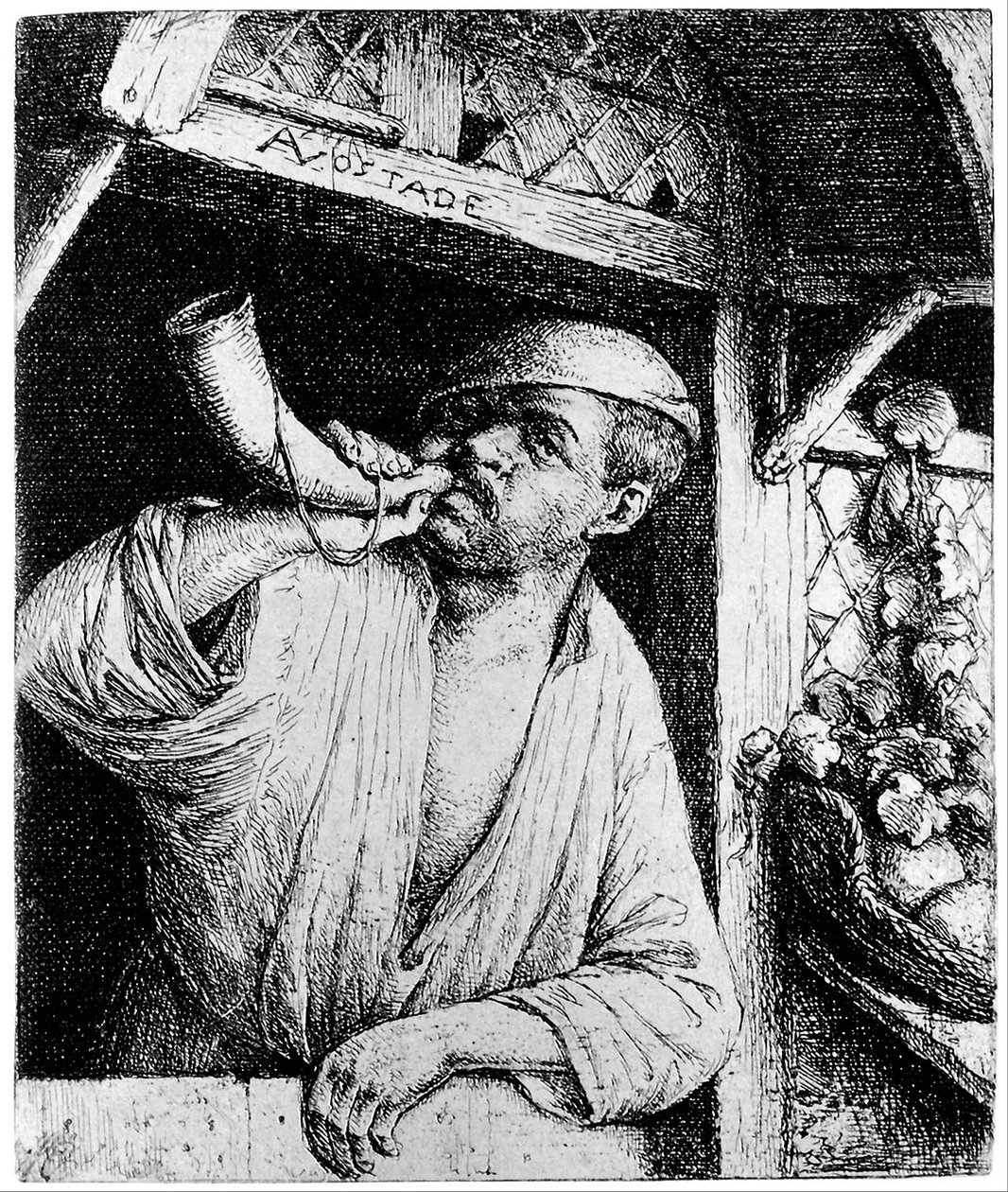 Un panadero haciendo sonar su cuerno de Adriaen van Ostade