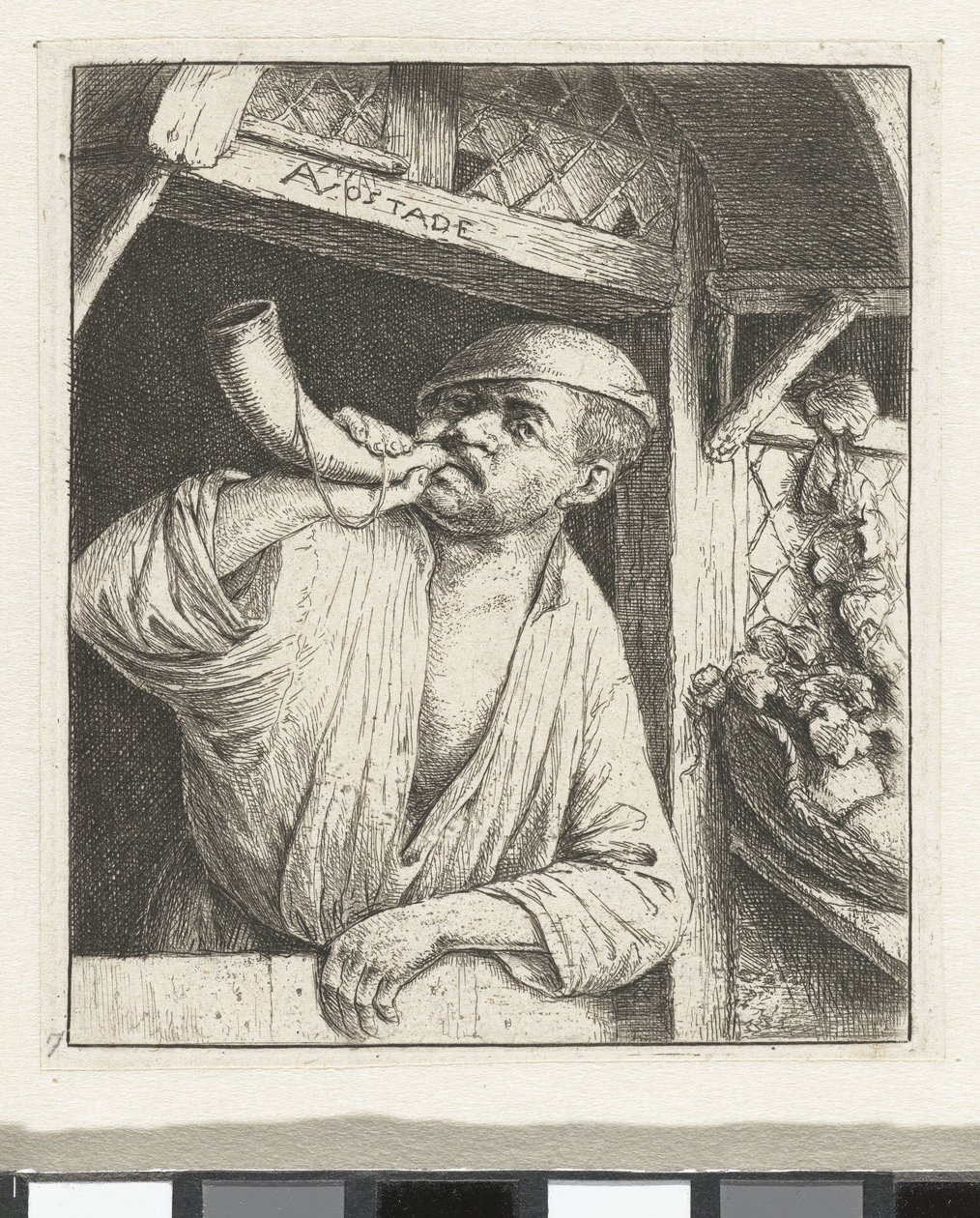 Baker toca un cuerno de Adriaen van Ostade