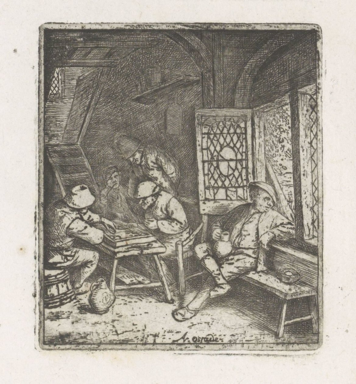 Interior de granjero con reproductores de tric-trac de Adriaen van Ostade