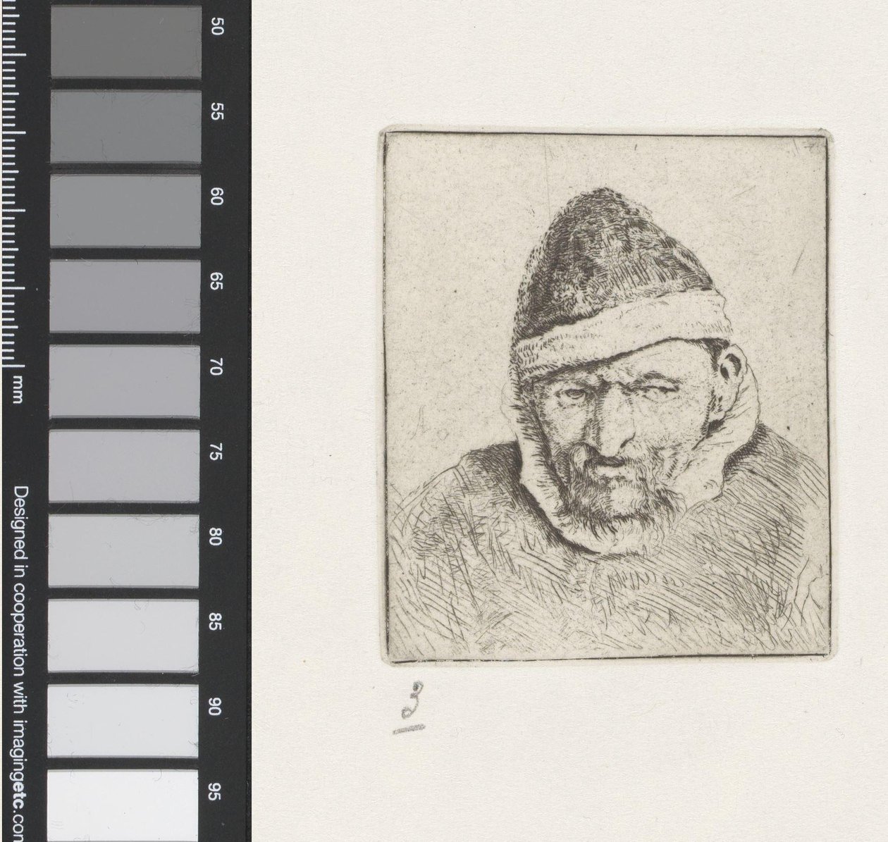 Busto de granjero anciano con sombrero puntiagudo de Adriaen van Ostade