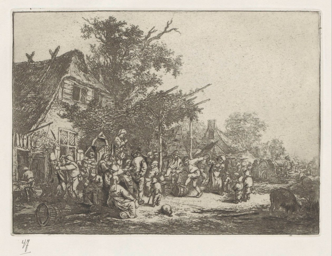 Campesinos bailando frente a una posada de Adriaen van Ostade