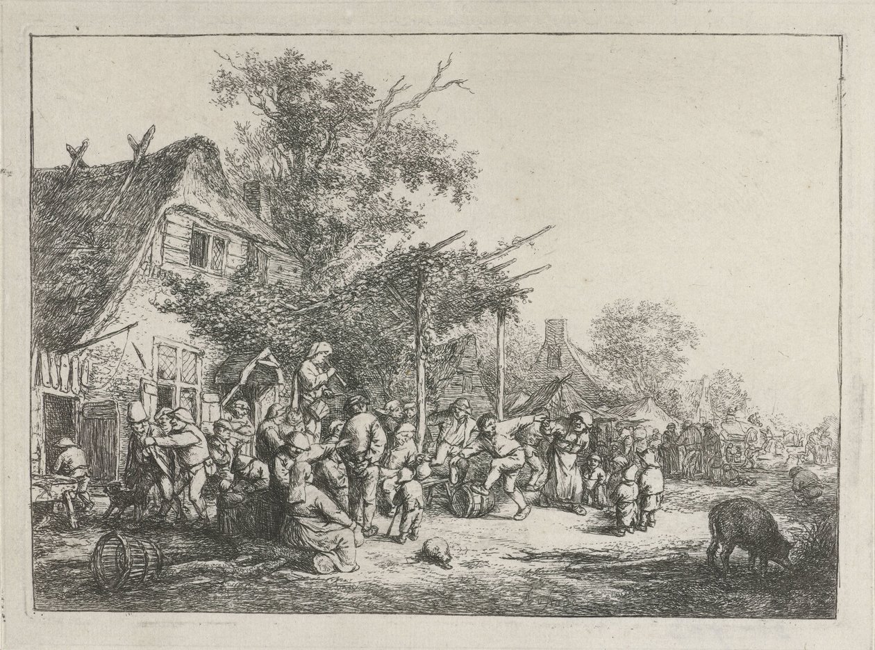 Campesinos bailando frente a una posada de Adriaen van Ostade