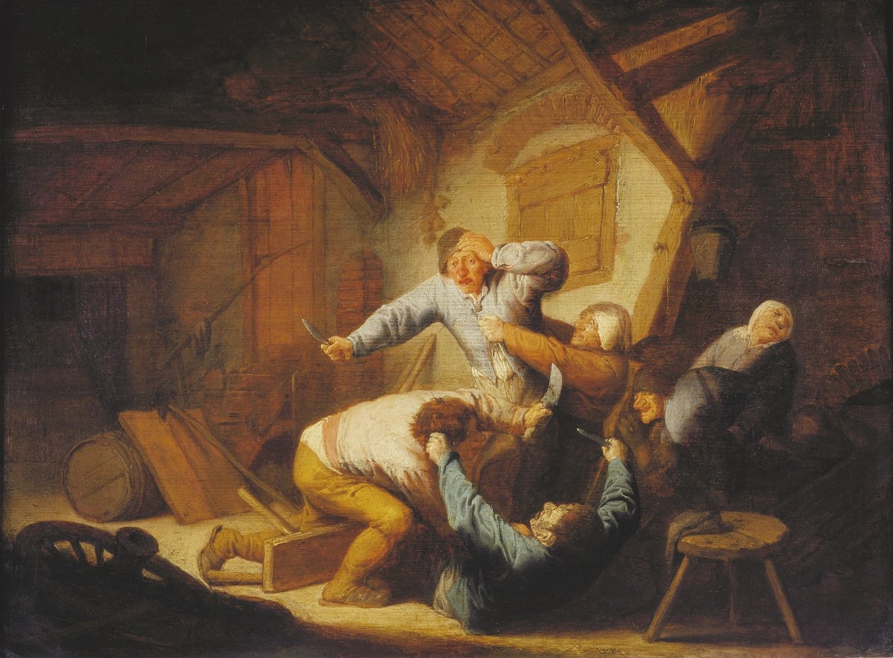 Holandés: Campesinos peleando en una posada de Adriaen van Ostade