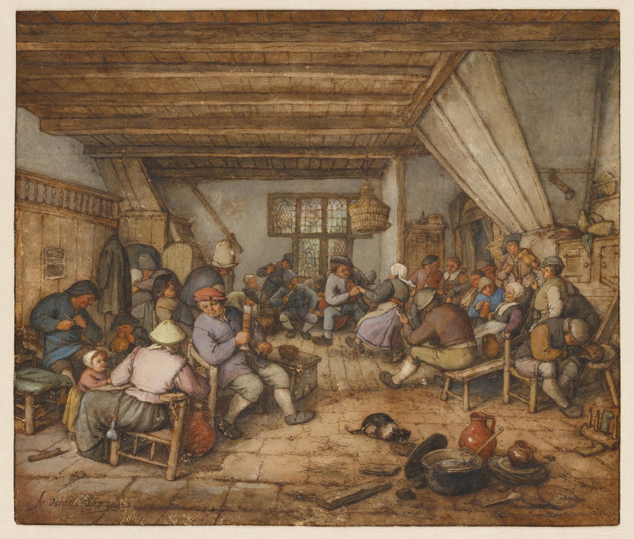 Campesinos de fiesta en una posada de Adriaen van Ostade