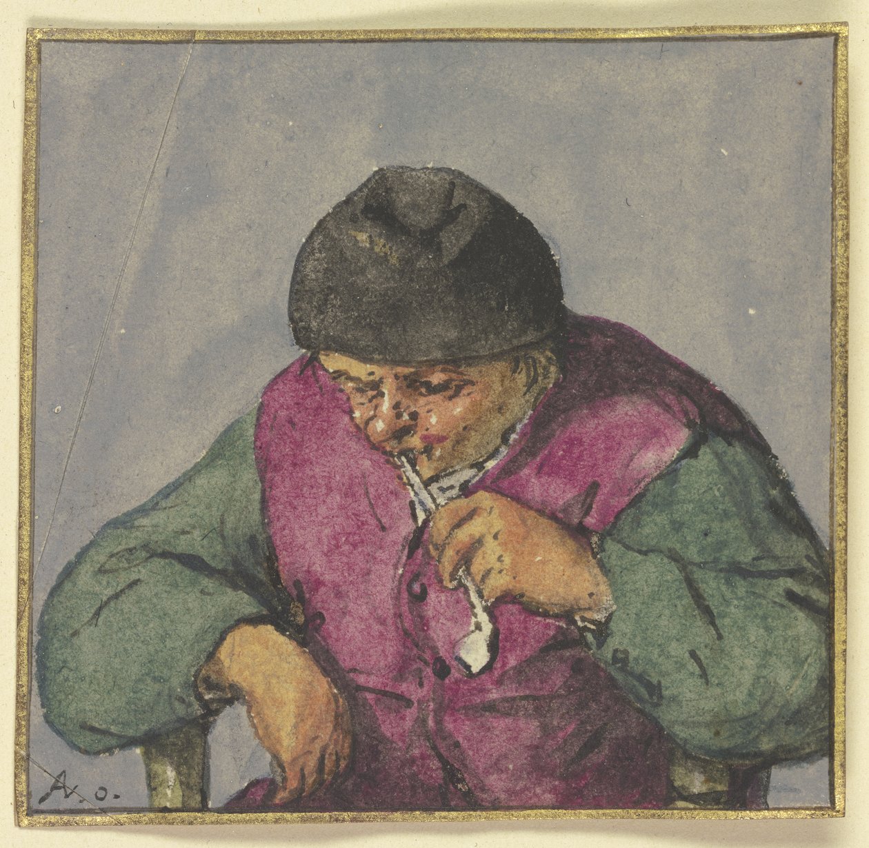 Medio cuerpo de un campesino sentado con pipa de Adriaen van Ostade