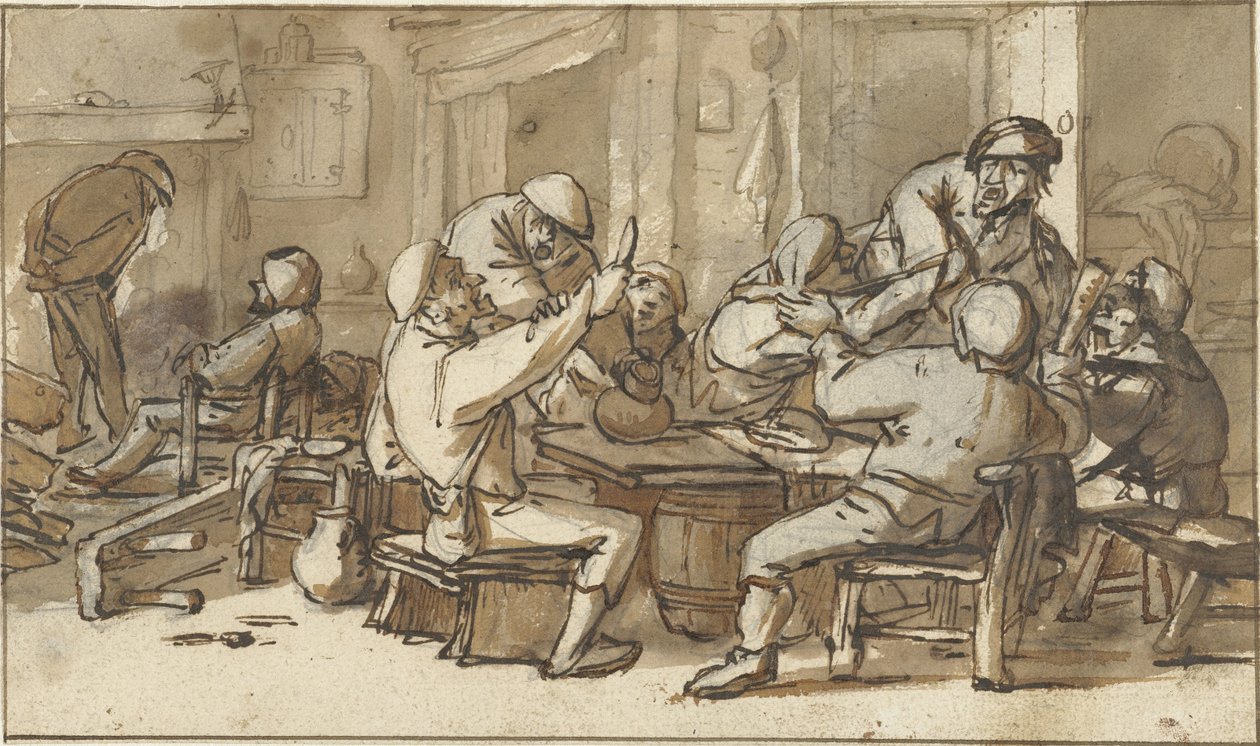Interior de una posada con campesinos bebiendo y discutiendo de Adriaen van Ostade