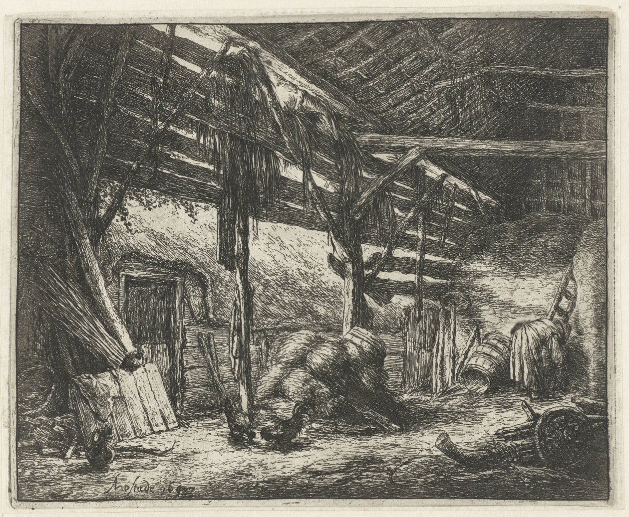 Interior de un granero de heno
El granero de heno de Adriaen van Ostade