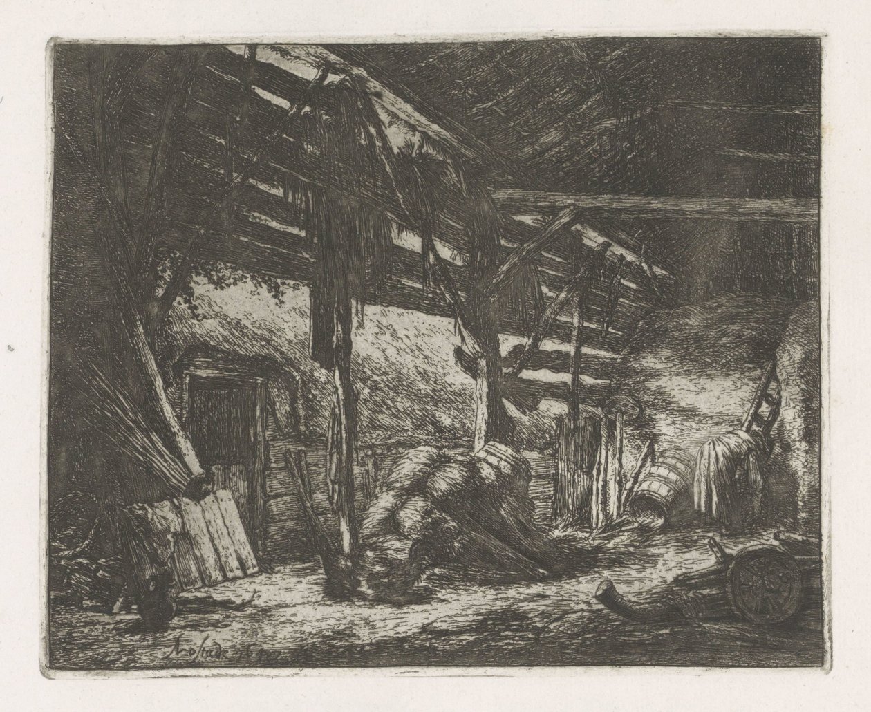 Interior de un granero de heno de Adriaen van Ostade
