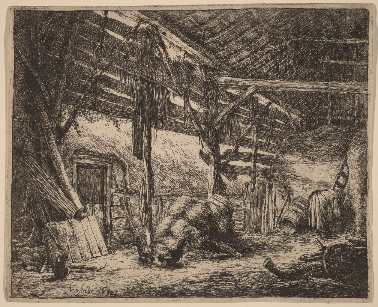 Interior de un granero con una campesina trabajando de Adriaen van Ostade