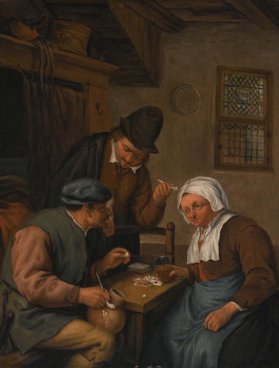 Interior con campesinos jugando a las cartas de Adriaen van Ostade