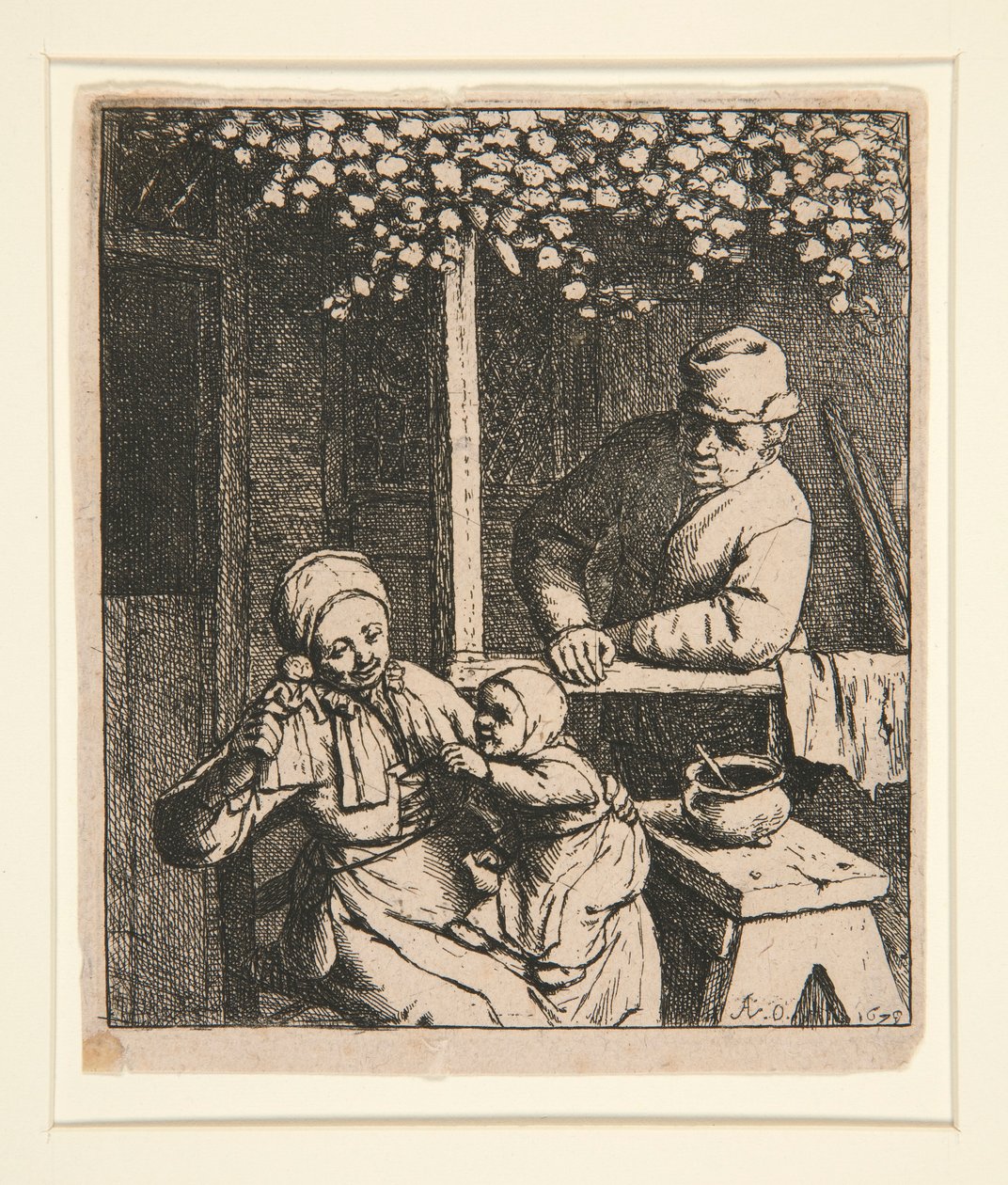 La poup?e desir?e [Mujer burlando a niño con muñeca] de Adriaen van Ostade