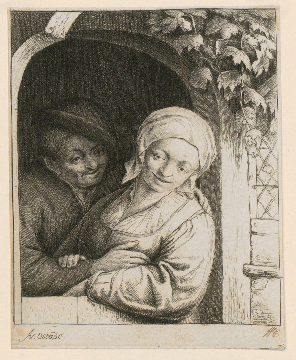 Ternura rural - Pareja de campesinos en el umbral de Adriaen van Ostade
