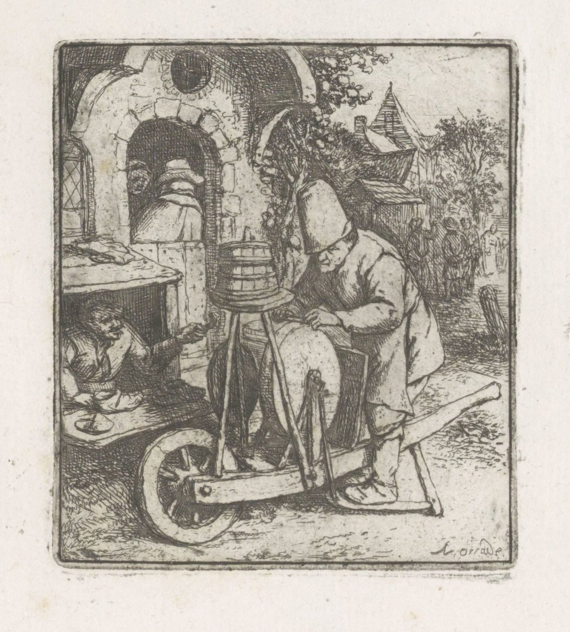 Afilador de cuchillos en el trabajo en un zapatero de Adriaen van Ostade