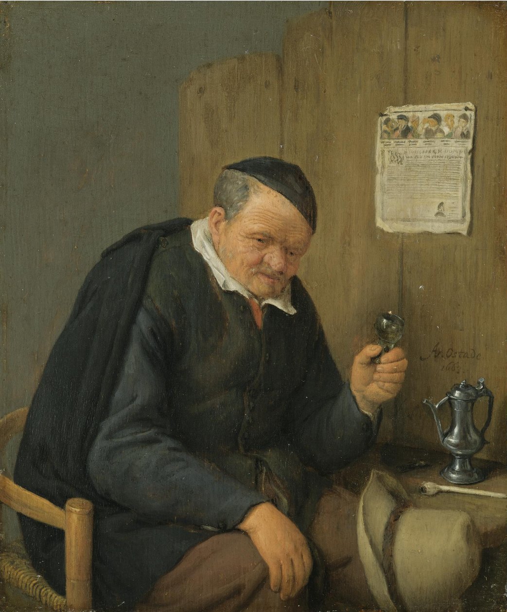 Anciano con una copa de vino en la mano de Adriaen van Ostade