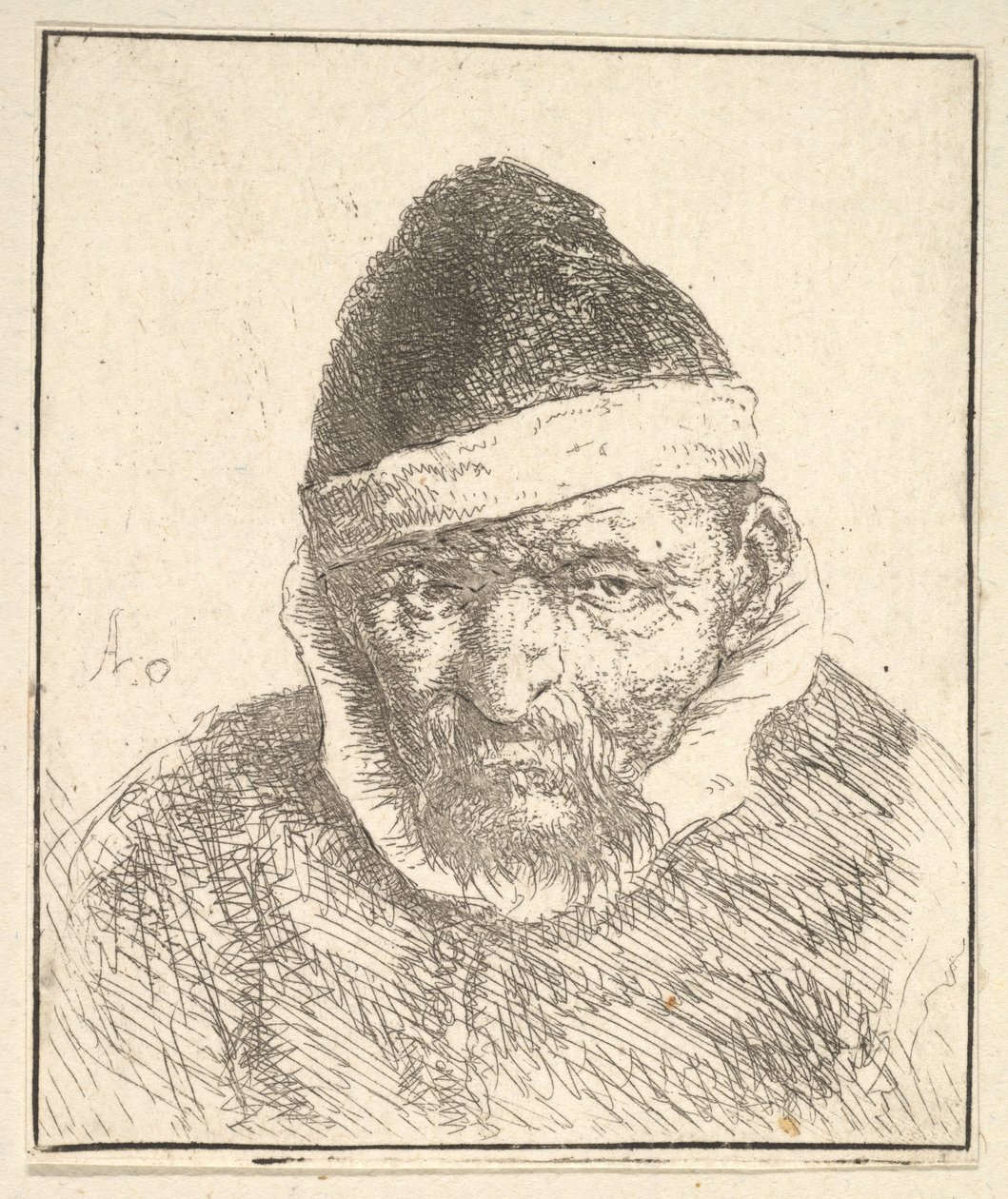 Anciano con cuello blanco y sombrero puntiagudo de Adriaen van Ostade