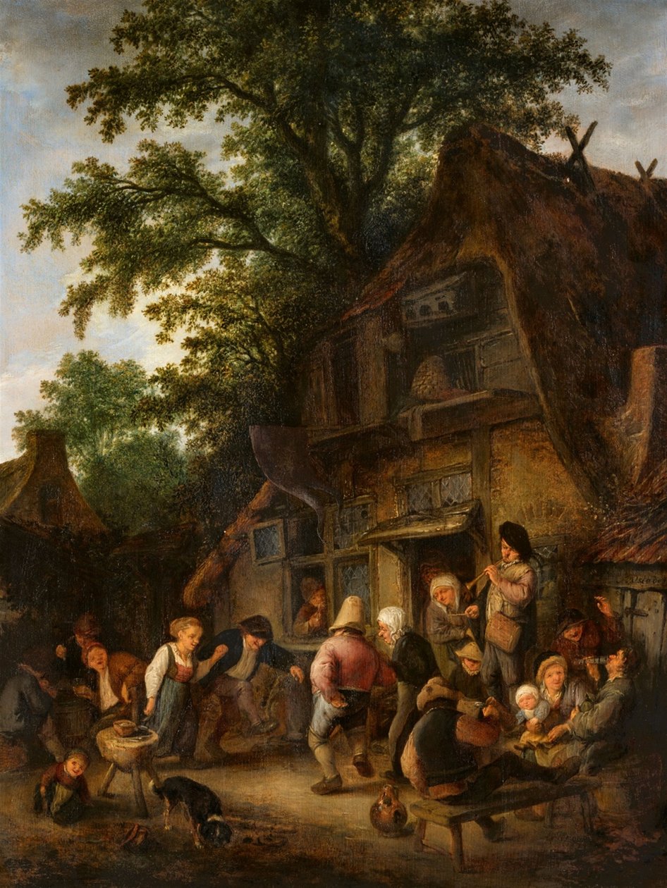 Danza campesina junto a una taberna de Adriaen van Ostade