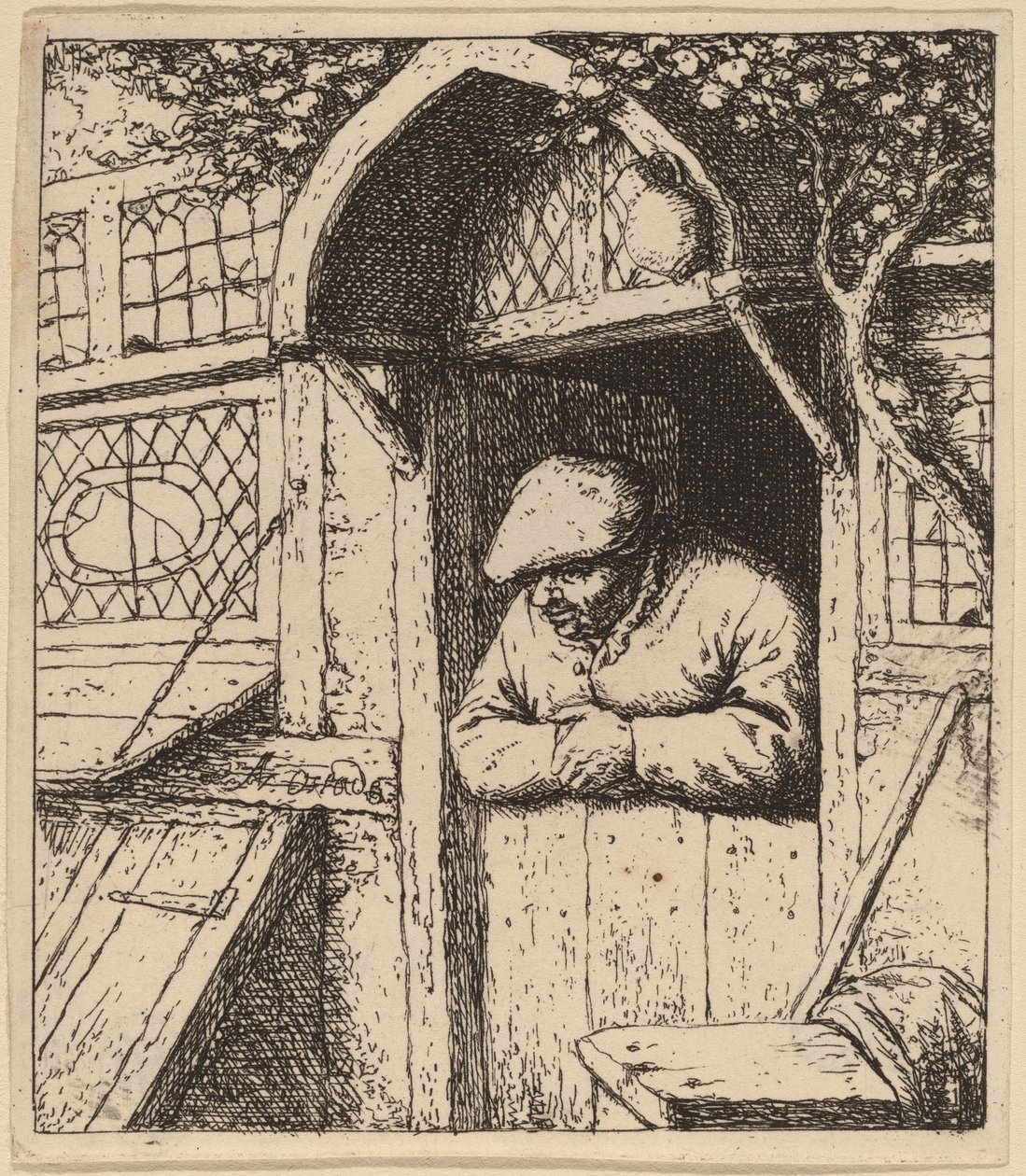 Campesino apoyado en su puerta de Adriaen van Ostade