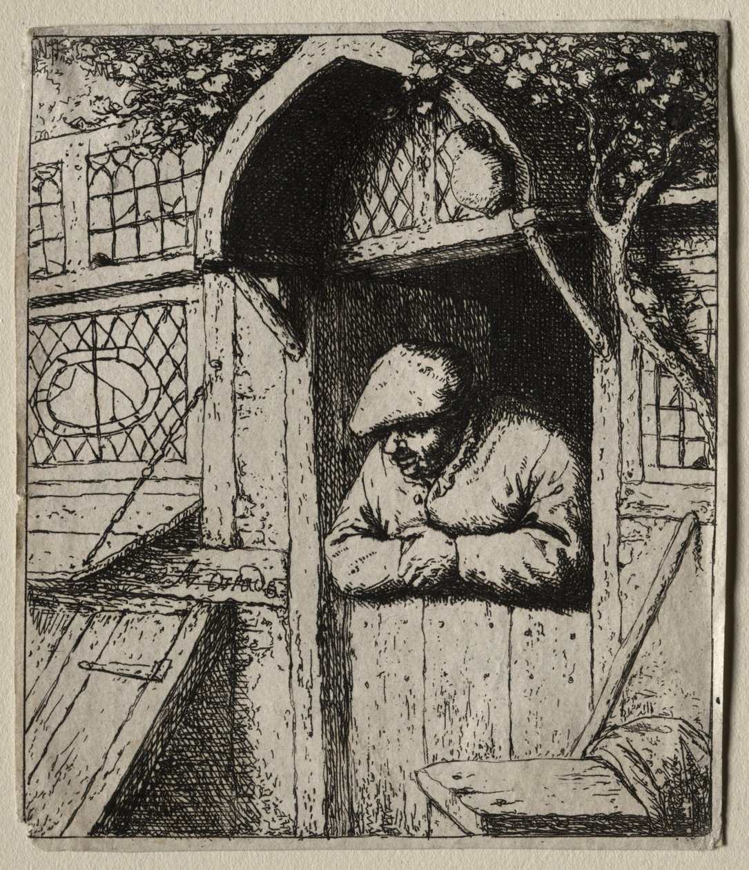 Campesino apoyado en su puerta de Adriaen van Ostade