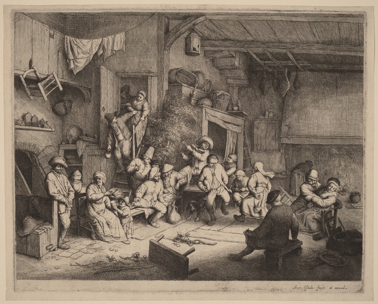 Campesinos celebrando un banquete en una posada de Adriaen van Ostade