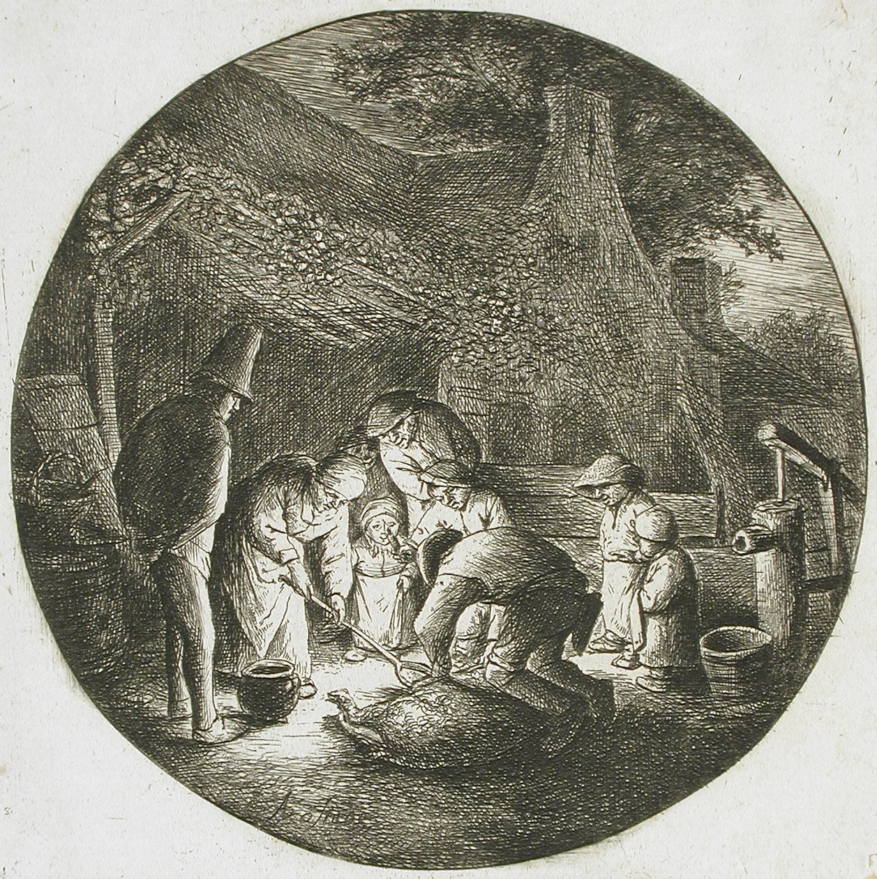 Campesinos matando un cerdo de Adriaen van Ostade