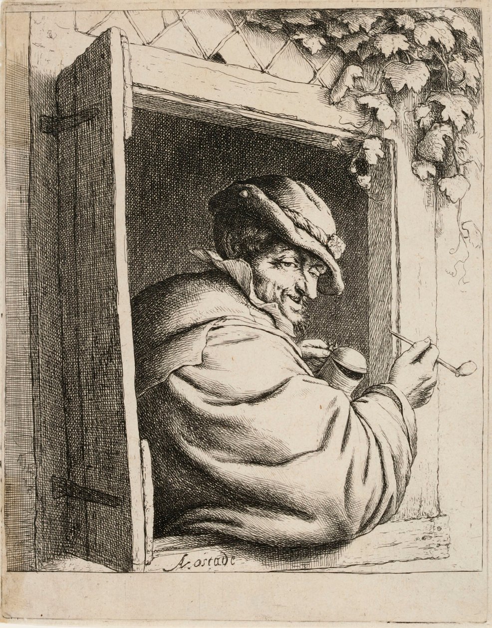 Un fumador de pipa junto a la ventana de Adriaen van Ostade
