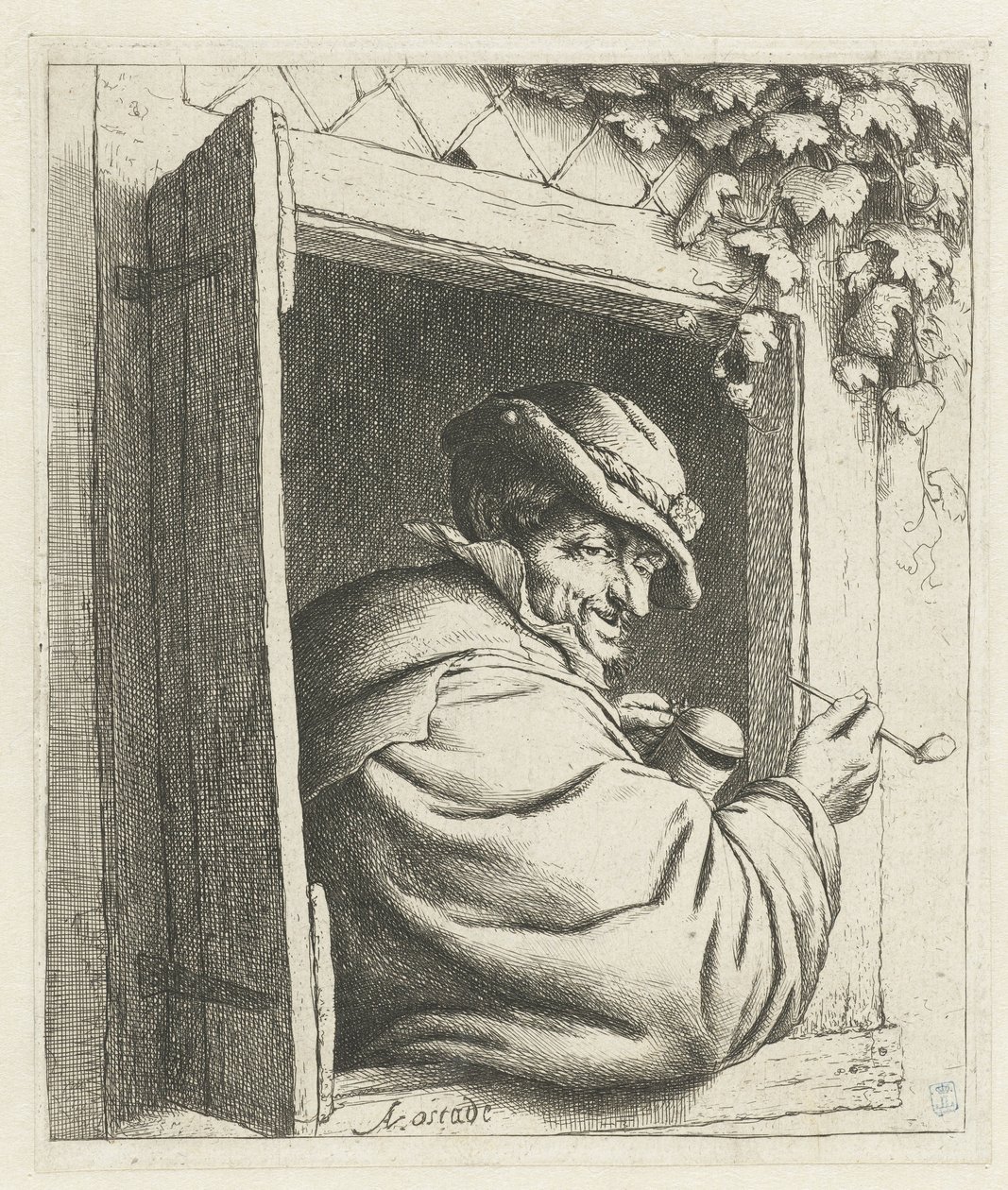 Granjero fumador en la apertura de una ventana El fumador en la ventana de Adriaen van Ostade