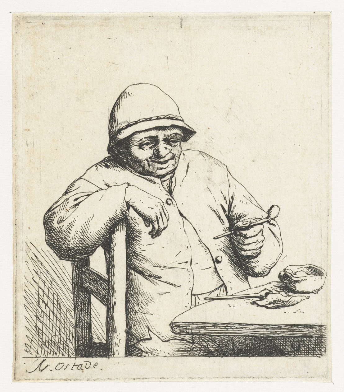 Granjero fumador con el brazo sobre una silla El fumador sonriente de Adriaen van Ostade