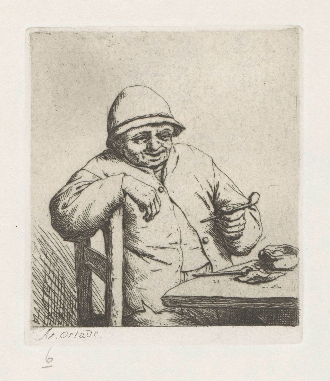 Granjero fumador con el brazo sobre una silla de Adriaen van Ostade