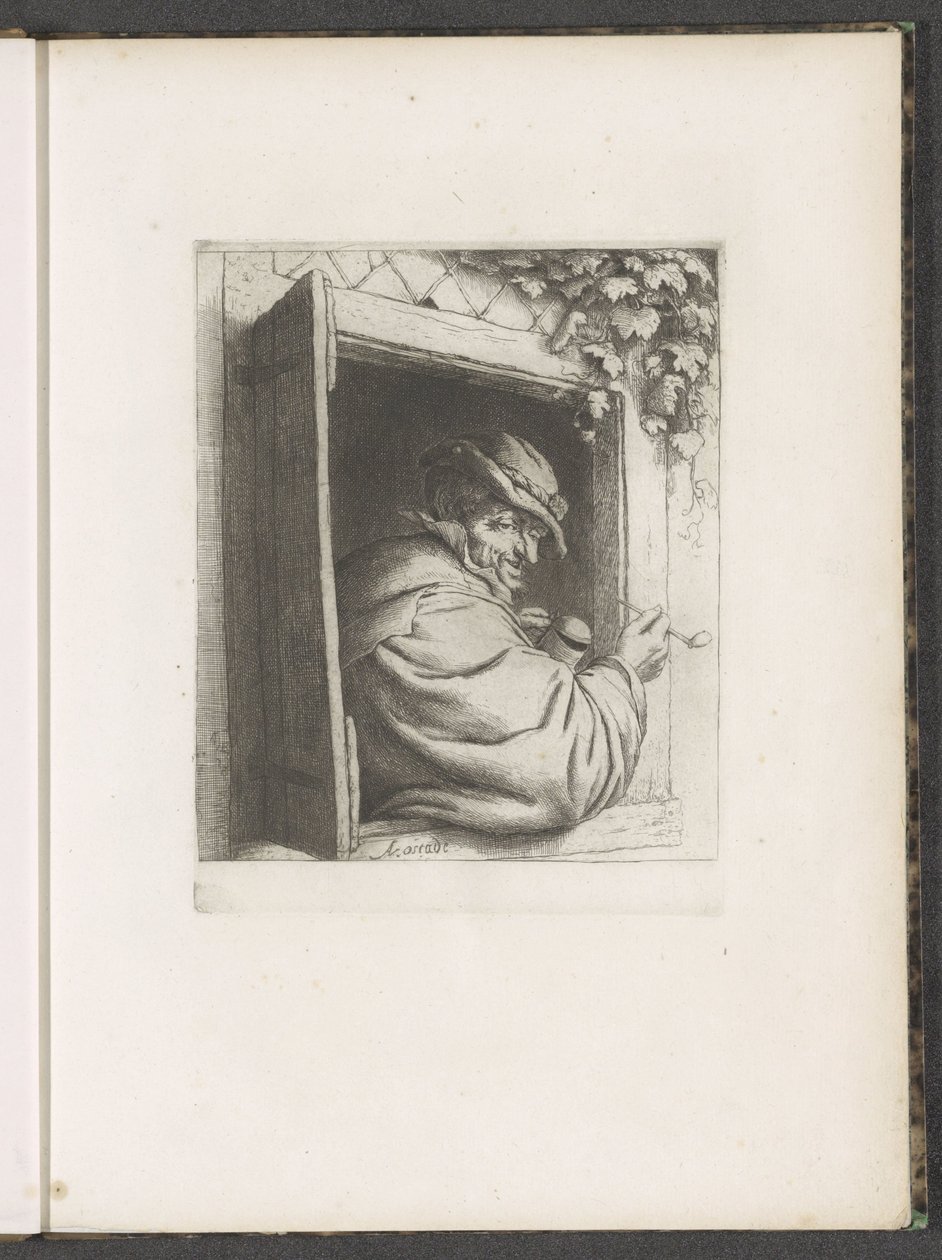 Hombre fumador en la apertura de una ventana de Adriaen van Ostade