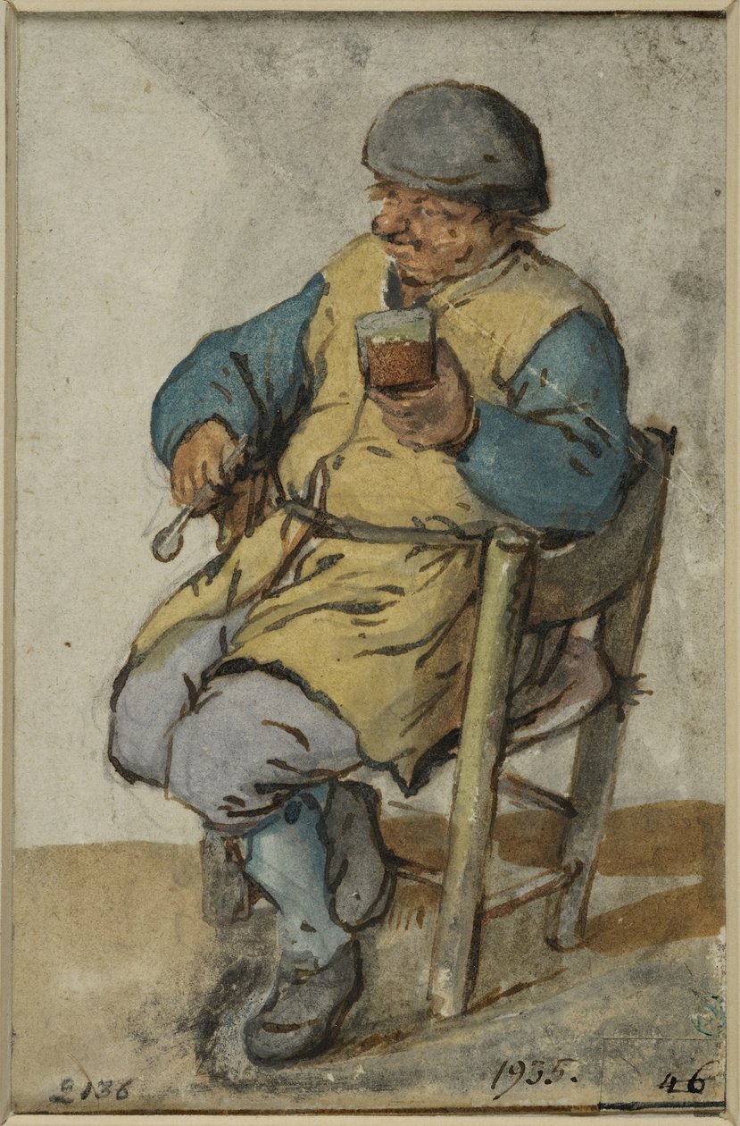 Campesino sentado con un vaso de cerveza de Adriaen van Ostade