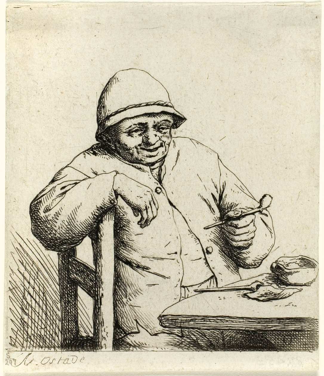 Fumador apoyado en el respaldo de una silla de Adriaen van Ostade