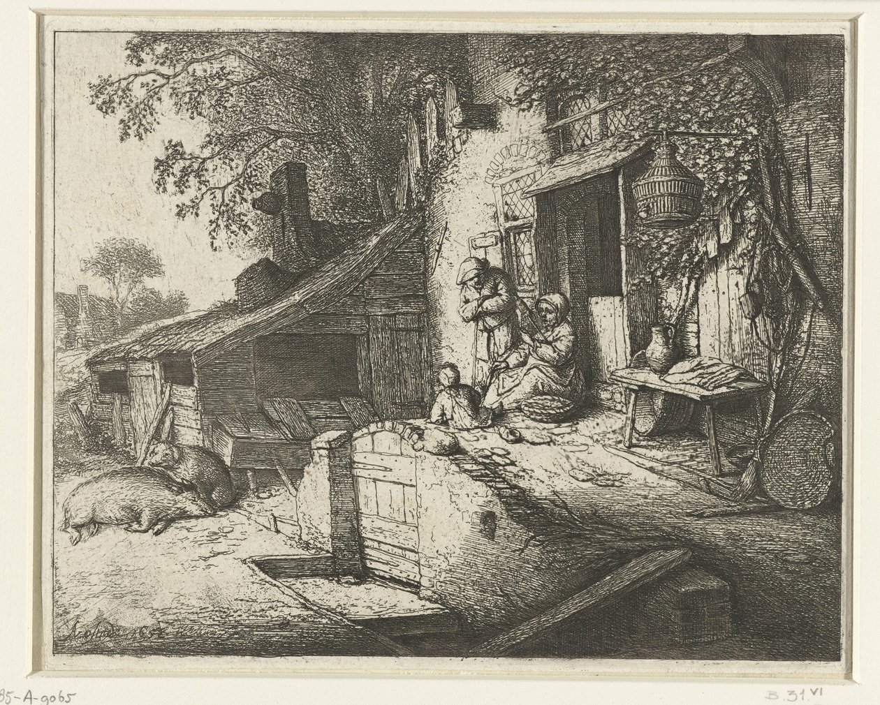 Mujer girando frente a una casa la solterona de Adriaen van Ostade