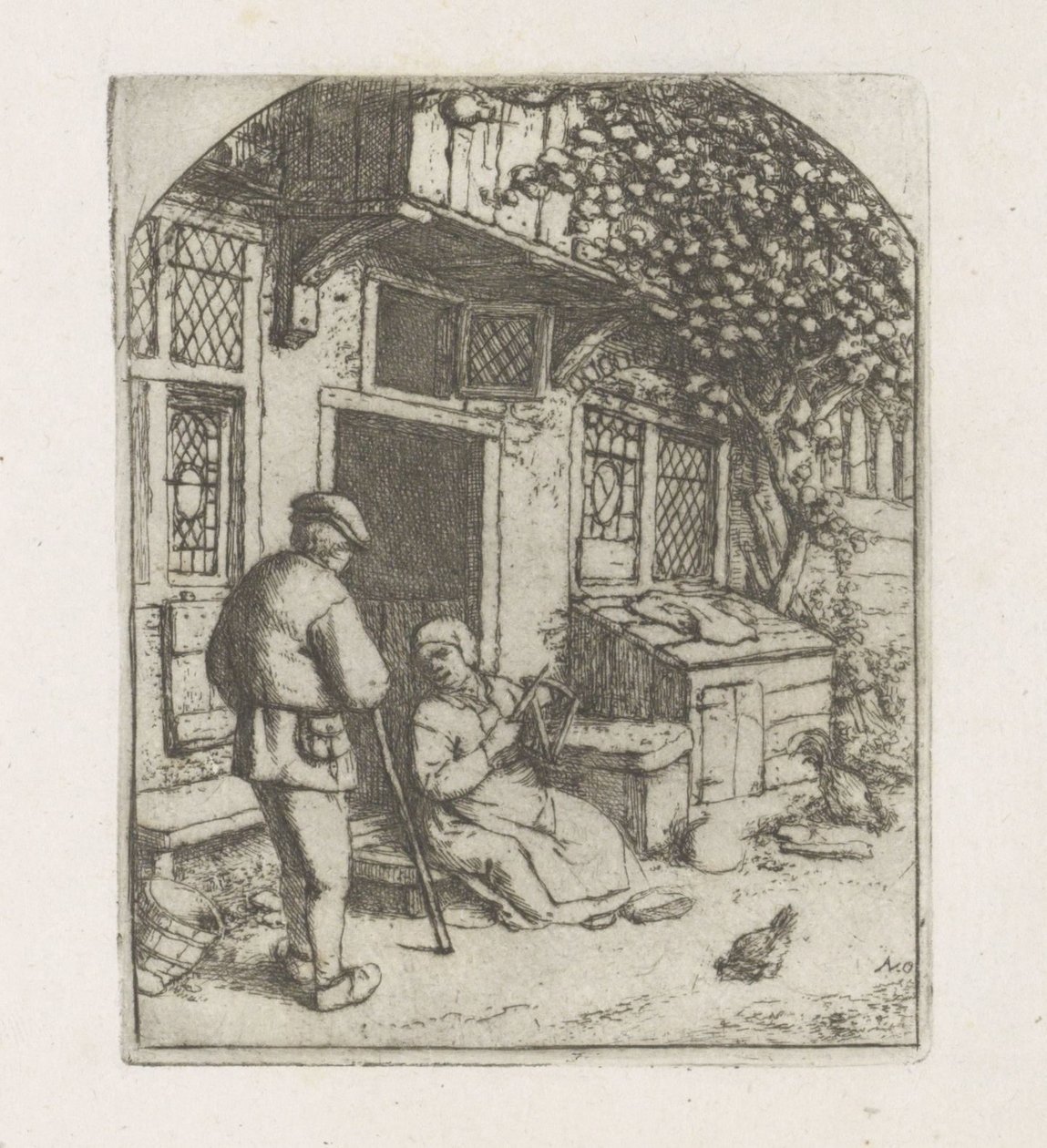 Solterona en el umbral de una casa de Adriaen van Ostade