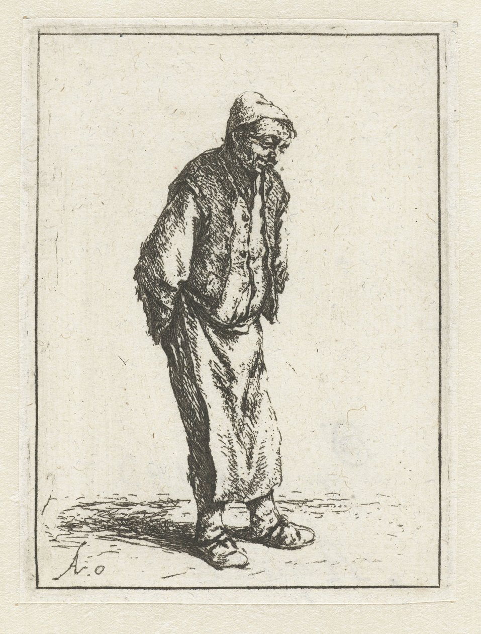 Granjero de pie con las manos a la espalda El mendigo con las manos a la espalda. de Adriaen van Ostade