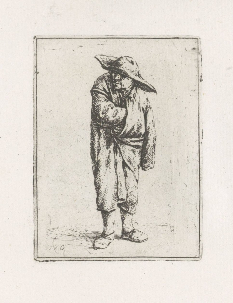 Granjero de pie con la mano en su capa de Adriaen van Ostade