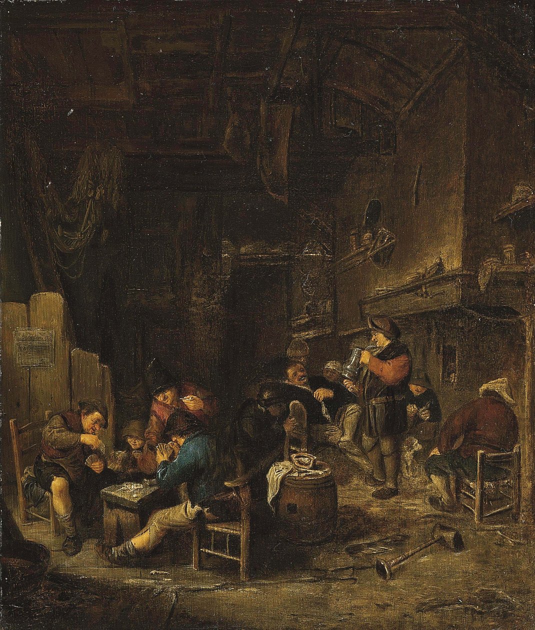 Interior de taberna con campesinos jugando a las cartas, fumando y bebiendo de Adriaen van Ostade
