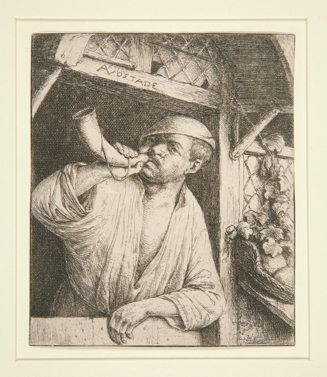 La panadera tocando su cuerno de Adriaen van Ostade