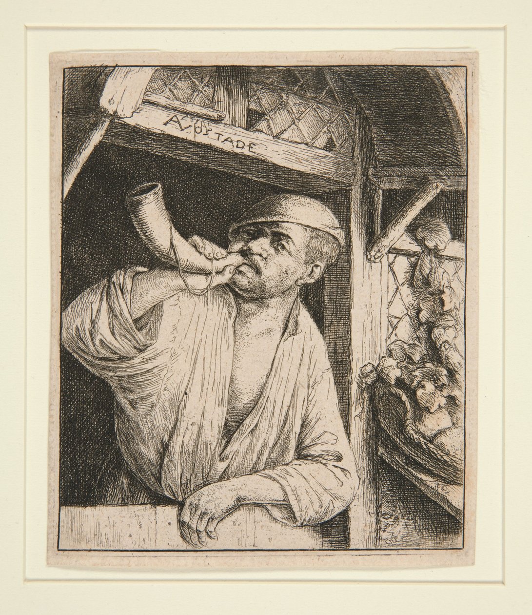 El panadero tocando su cuerno de Adriaen van Ostade