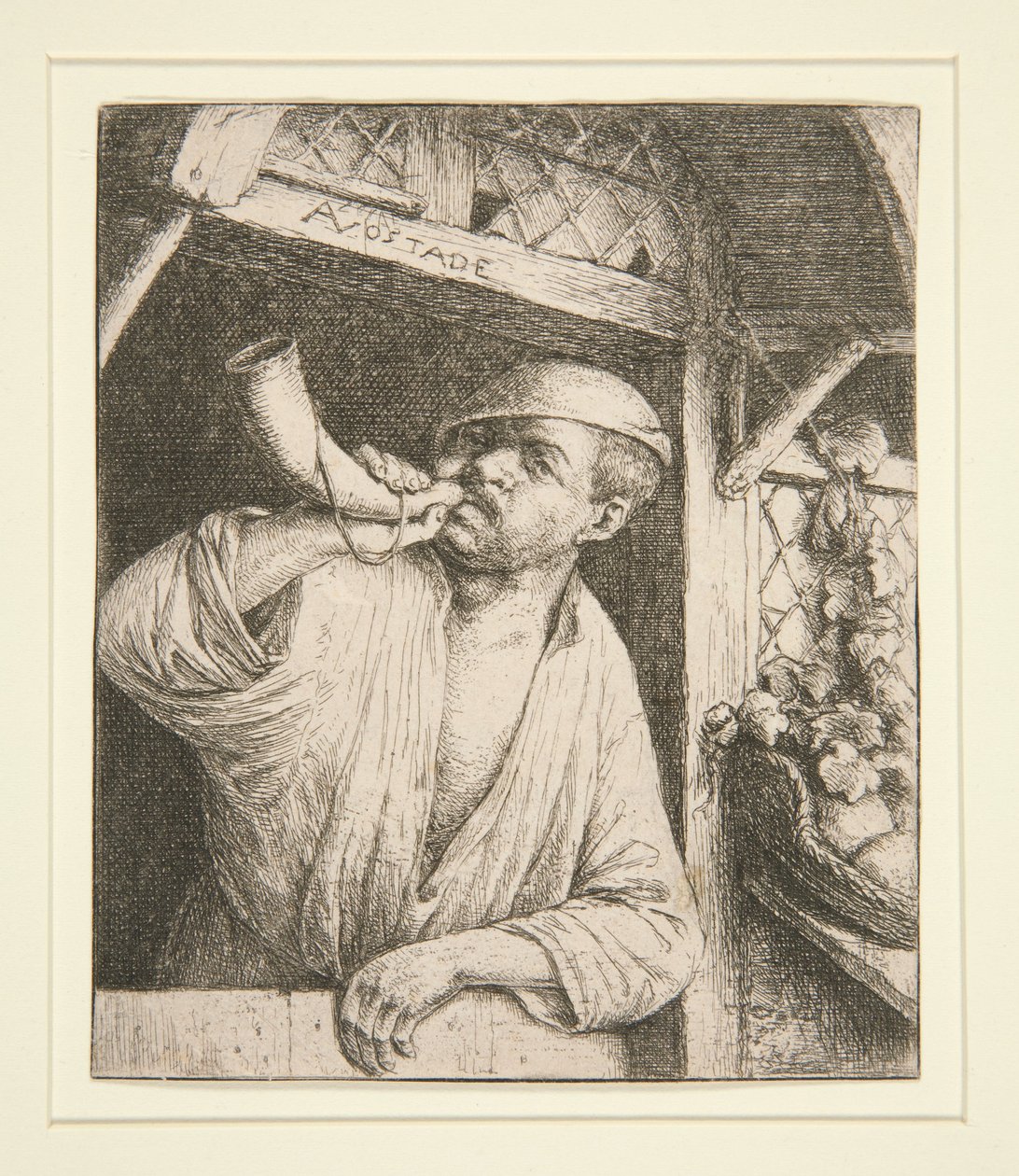 El panadero tocando su cuerno de Adriaen van Ostade