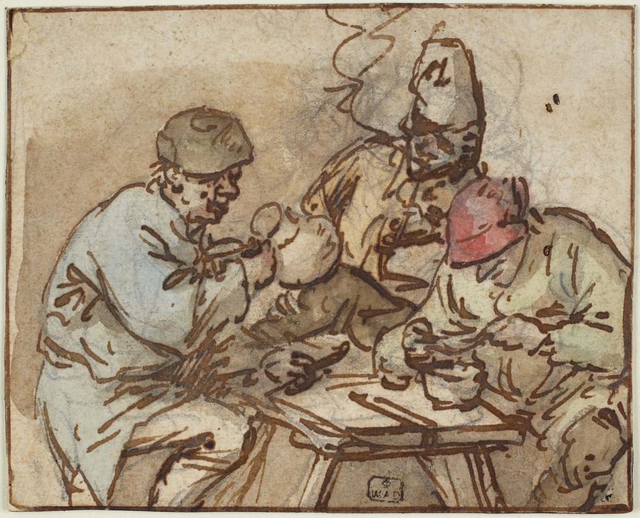 Tres hombres en una mesa de Adriaen van Ostade