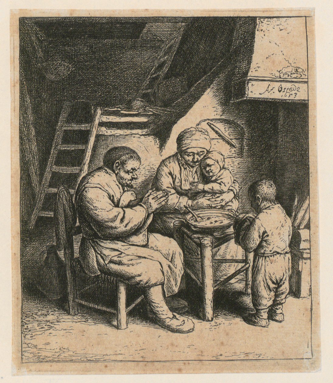 Oración antes de la comida de Adriaen van Ostade