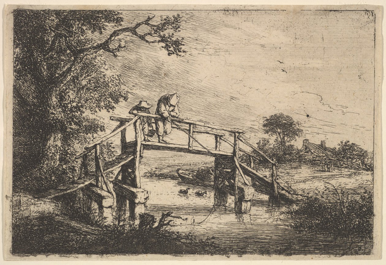 Dos pescadores en un puente, 1647 de Adriaen van Ostade