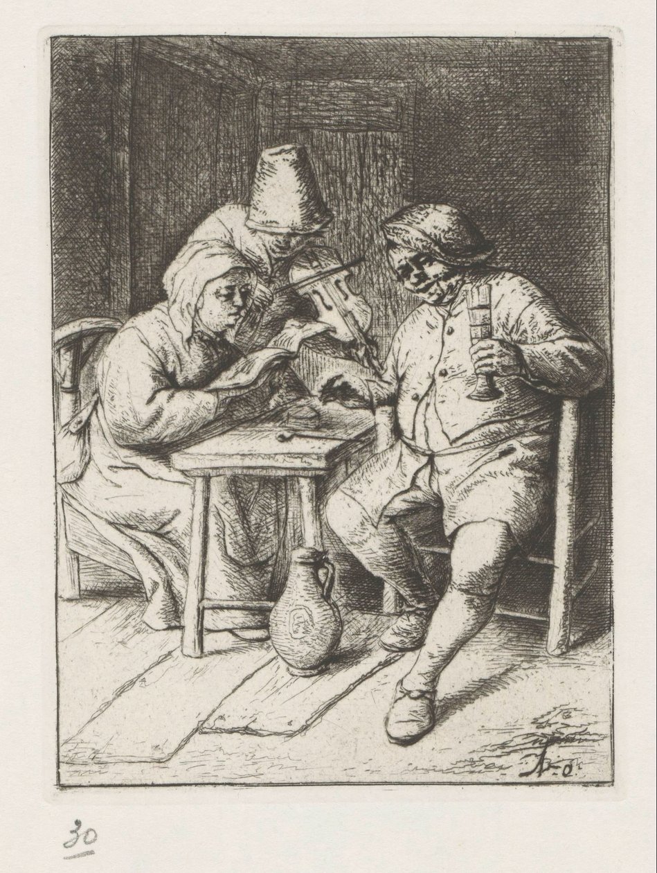 Violinista y cantante hombre y mujer de Adriaen van Ostade