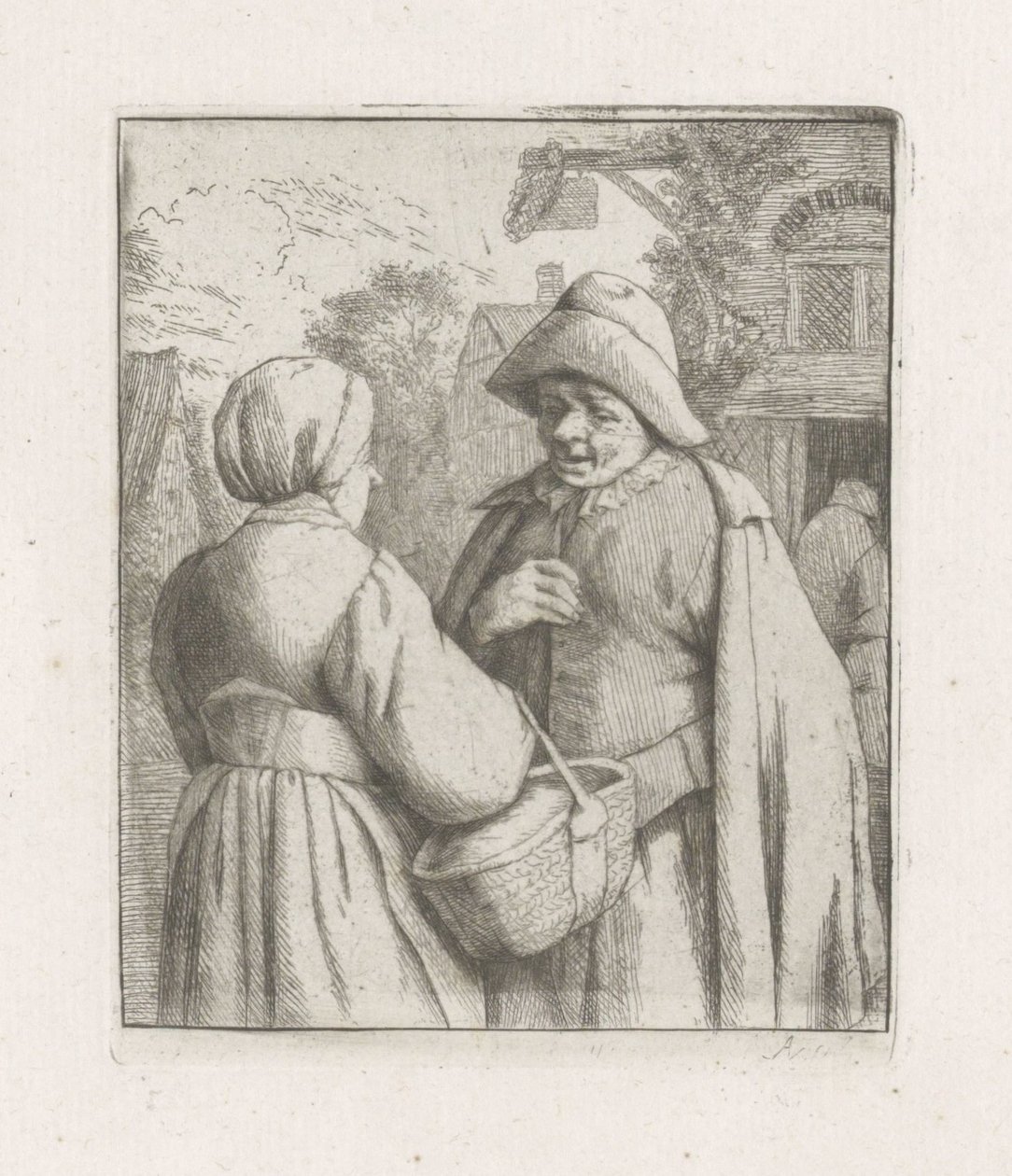 mujer y hombre hablando de Adriaen van Ostade