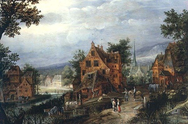 Escena de Pueblo con Figuras de Adriaen van Stalbemt