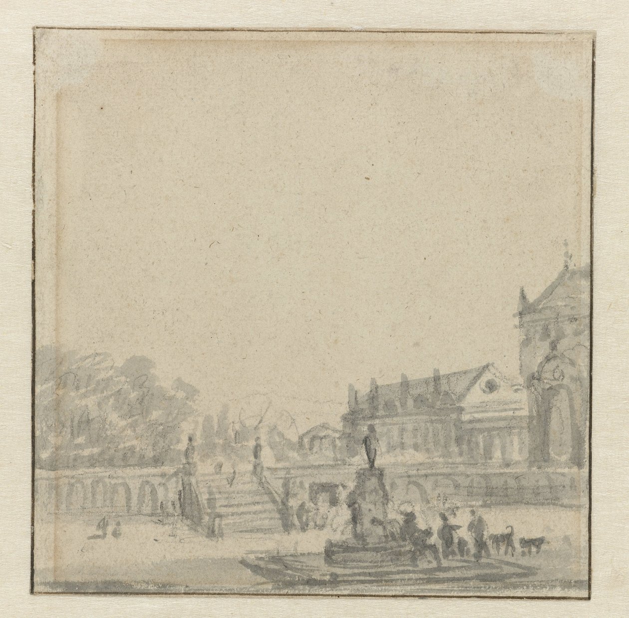 Patio de un palacio con una fuente de Adriaen van de Velde (possibly)