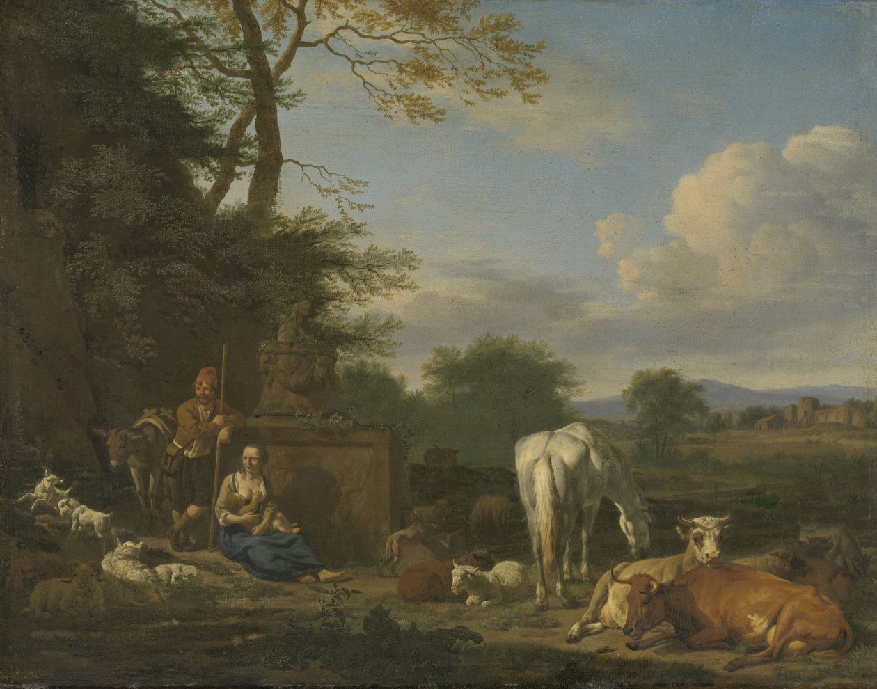 Paisaje arcádico con pastores y animales descansando, 1664 de Adriaen van de Velde